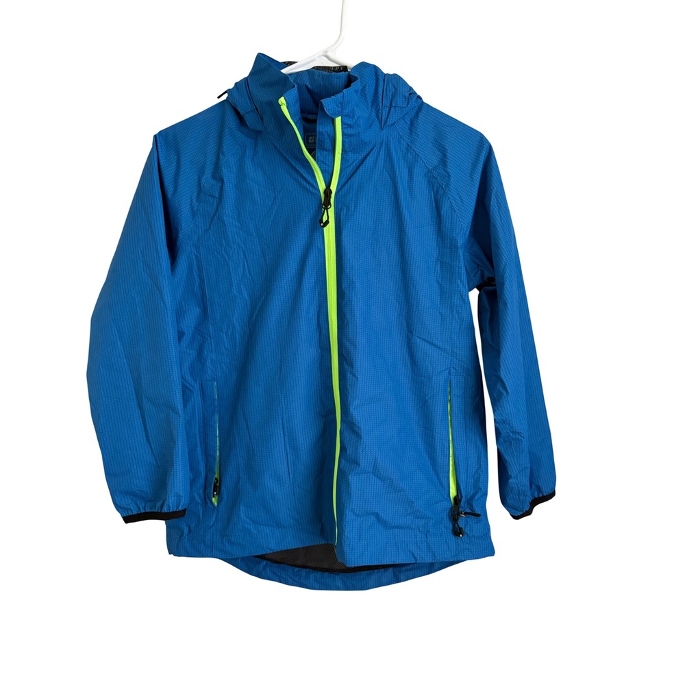 Killtec Kids Blue Neon Yellow Hooded Rain Jacket Waterproof Shell Reflective